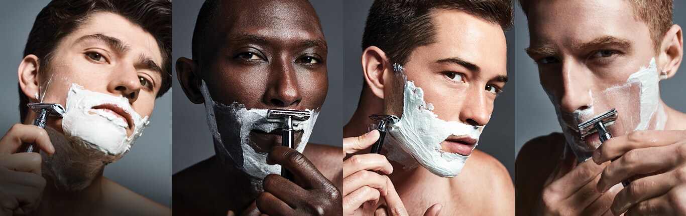Image of men using Lab Series grooming products