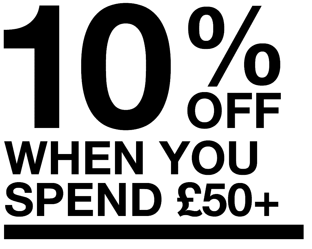 10% off when you spend £50+, 15% off when you spend £70+, 20% off when you spend £100+