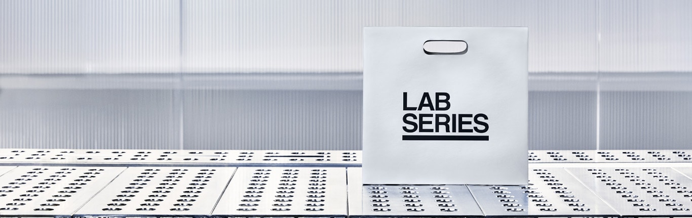 model images alongside product images of Lab Series gift sets